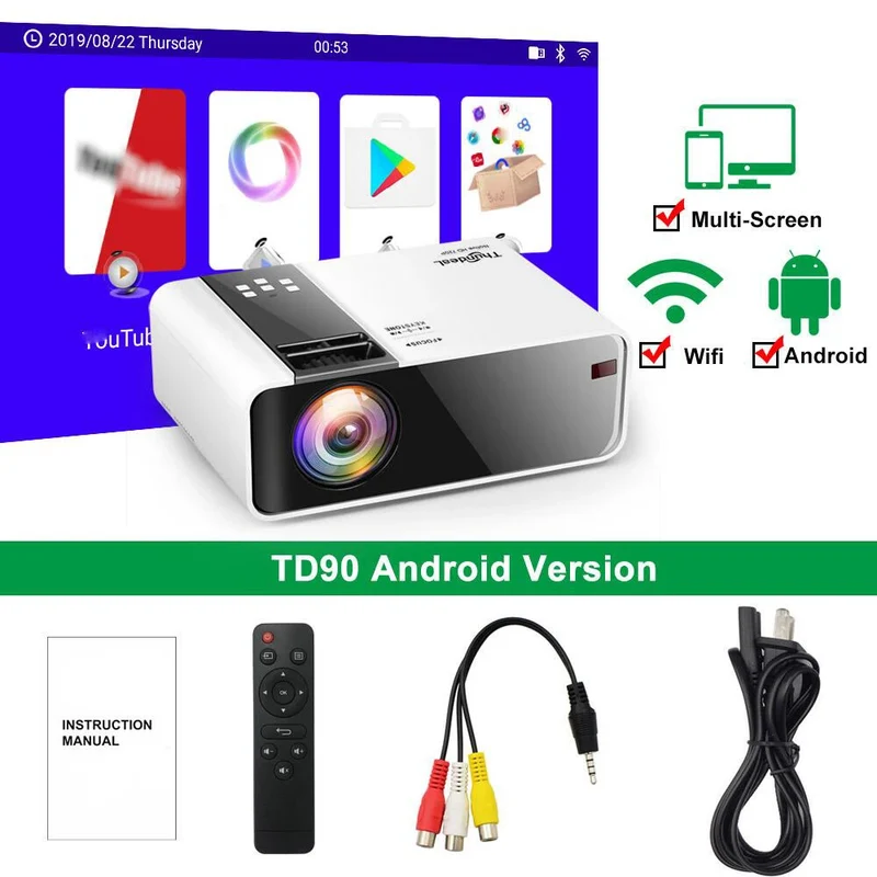 ThundeaL HD Mini Projector TD90 Native 1280 x 720P LED WiFi Projector Home Theater Cinema 3D Smart Phone Video Movie Proyector
