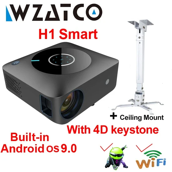 WZATCO H1 Full HD 1920*1080P LED Projector Smart Android WIFI Video Proyector Home Theater Cinema Beamer with 4D Keyston