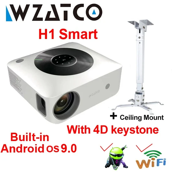 WZATCO H1 Full HD 1920*1080P LED Projector Smart Android WIFI Video Proyector Home Theater Cinema Beamer with 4D Keyston