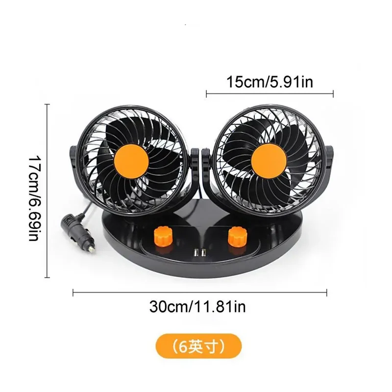 USB Car Fan Auto Cooling Fan 2 Speed Strong Wind Low Noise Automobile Vehicle Fan 360 Degree Rotatable Desk Fan