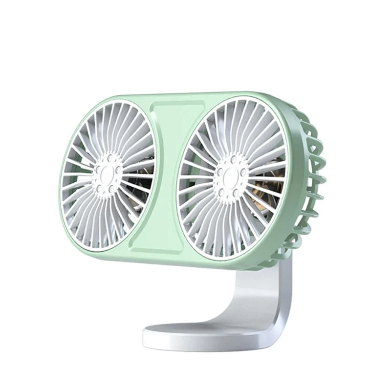 Car USB Fan With Dual Head Adjustable 3 Wind Speed USB Fan Strong Airflow Portable Quiet Electric Car Fan With LED Light