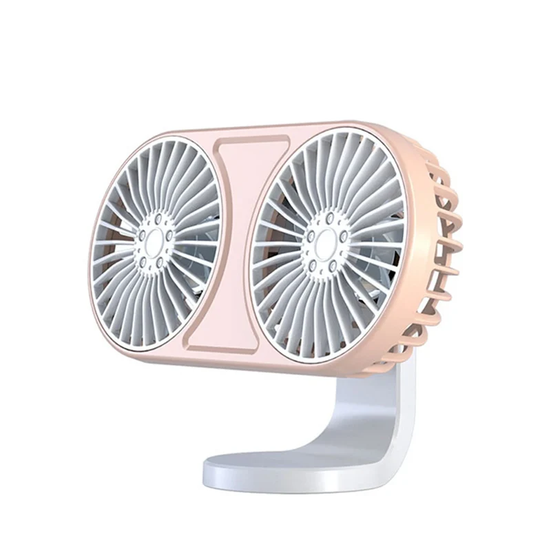 Car USB Fan With Dual Head Adjustable 3 Wind Speed USB Fan Strong Airflow Portable Quiet Electric Car Fan With LED Light