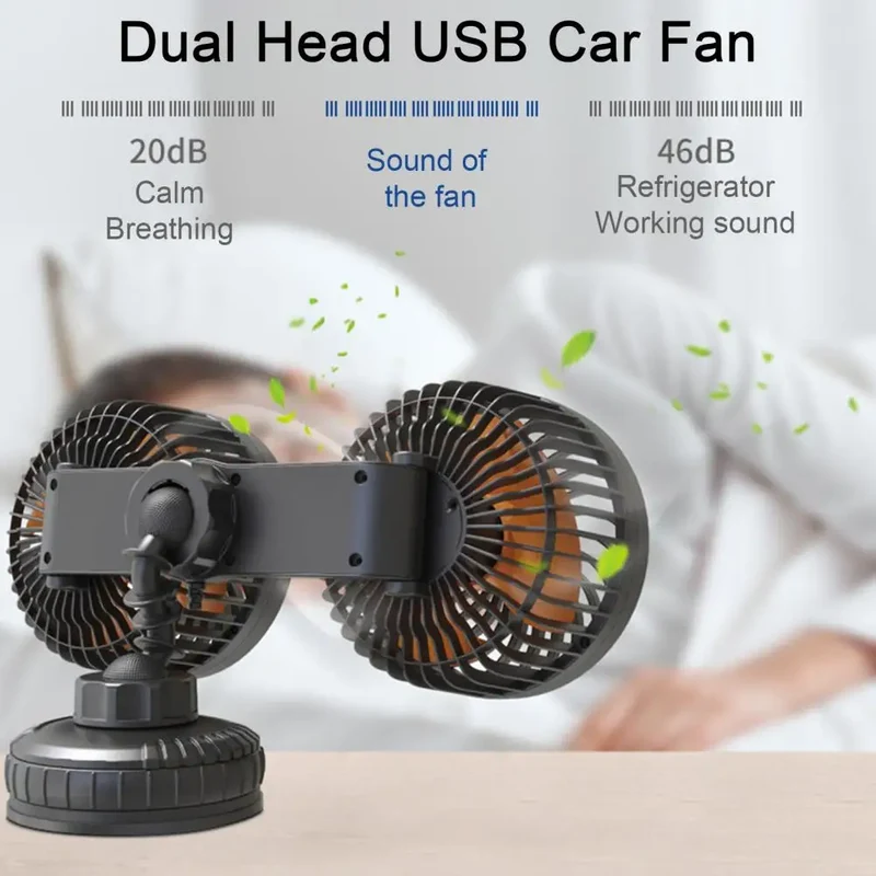 Car Cooling Fan Practical with Large Suction Cup Powerful Dual Head USB Car Fan Auto Accessories