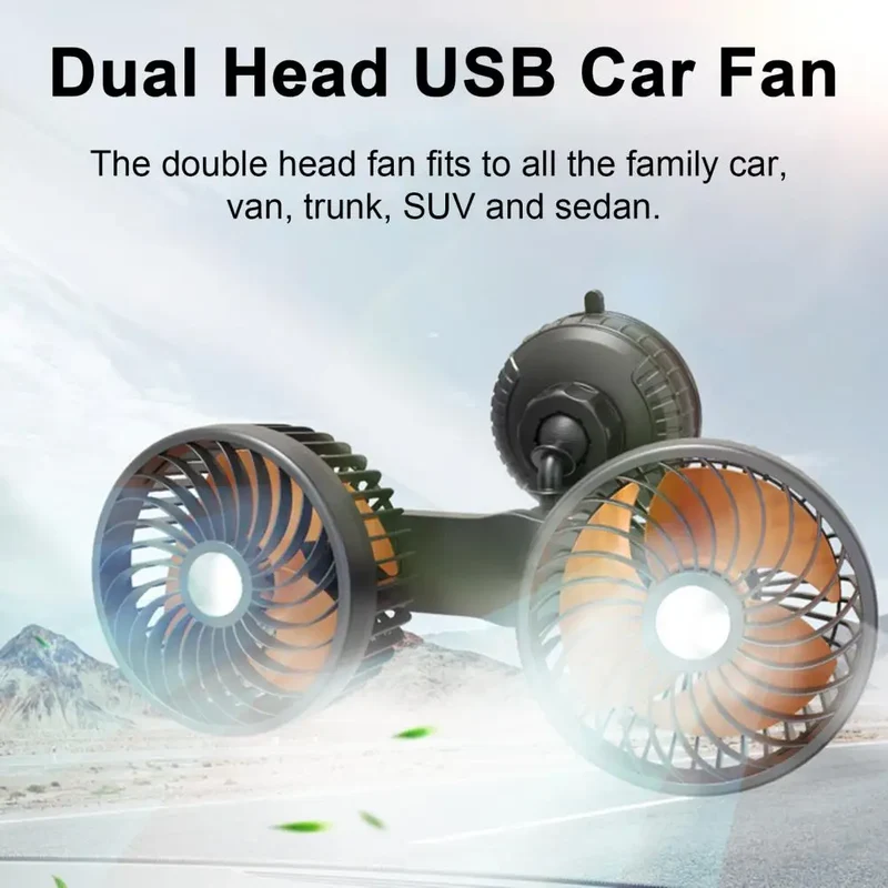 Car Cooling Fan Practical with Large Suction Cup Powerful Dual Head USB Car Fan Auto Accessories