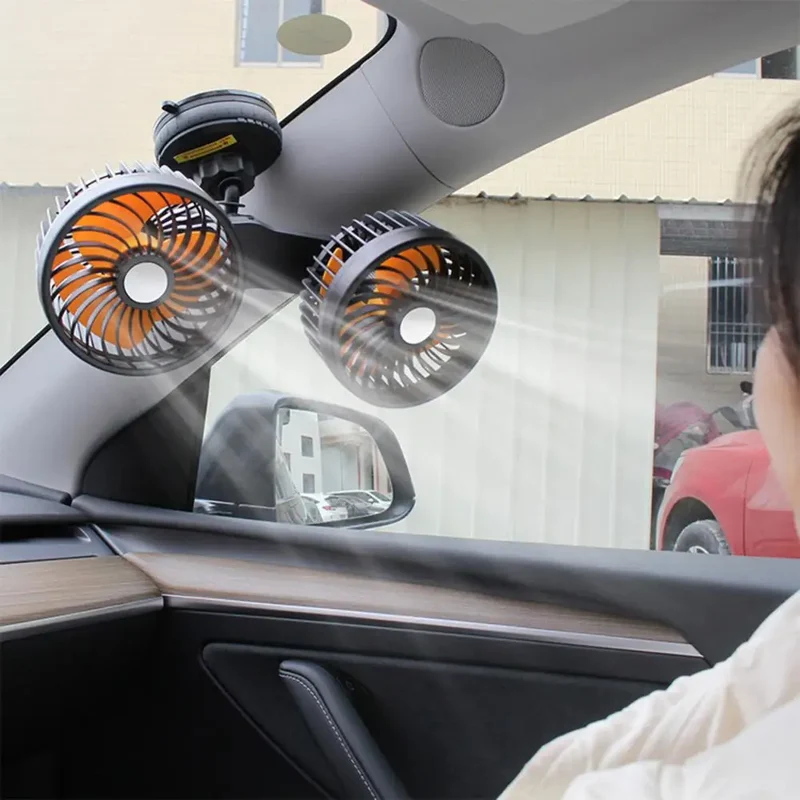 Car Cooling Fan Practical with Large Suction Cup Powerful Dual Head USB Car Fan Auto Accessories