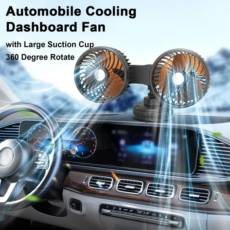 Car Cooling Fan Practical with Large Suction Cup Powerful Dual Head USB Car Fan Auto Accessories