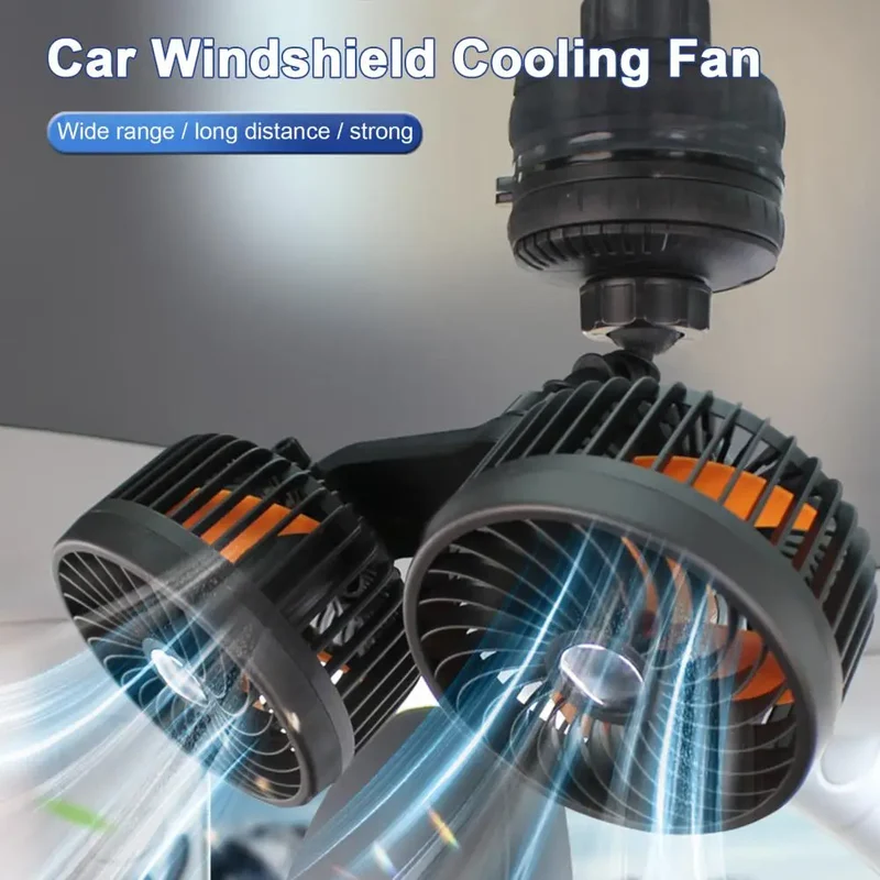 Car Cooling Fan Practical with Large Suction Cup Powerful Dual Head USB Car Fan Auto Accessories