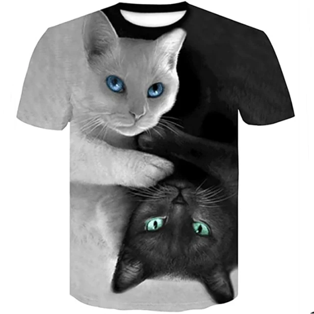 Fashion Lovely Cat 3D Print Women Ladies Girls T-Shirt Animal Harajuku Round Neck Short Sleeve Unisex Summer Tops & Tees 6XL