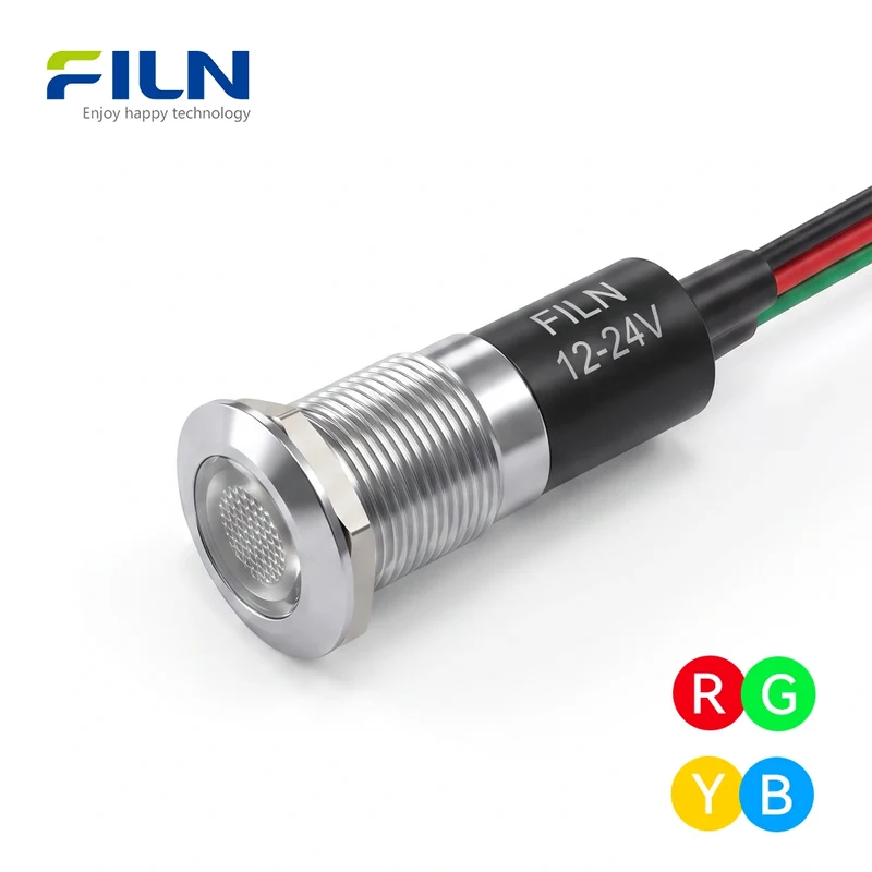 Dual Color Indicator Light 12MM AC/DC Metal Light 3-Pin Flat Head Pre-wired Signal Lamp