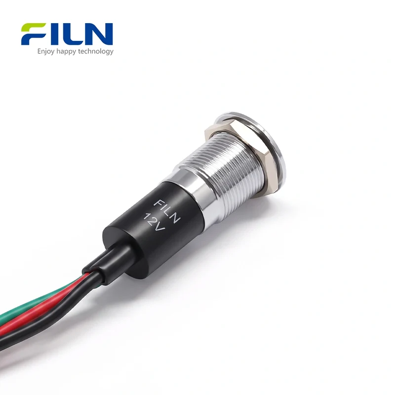 Dual Color Indicator Light 12MM AC/DC Metal Light 3-Pin Flat Head Pre-wired Signal Lamp