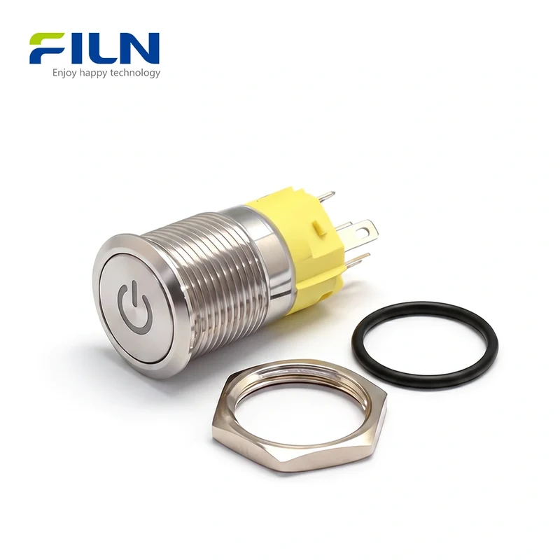 Power Push Button Switch with LED Light 3-220V 16mm Stainless Steel 5Pin Terminal FILN
