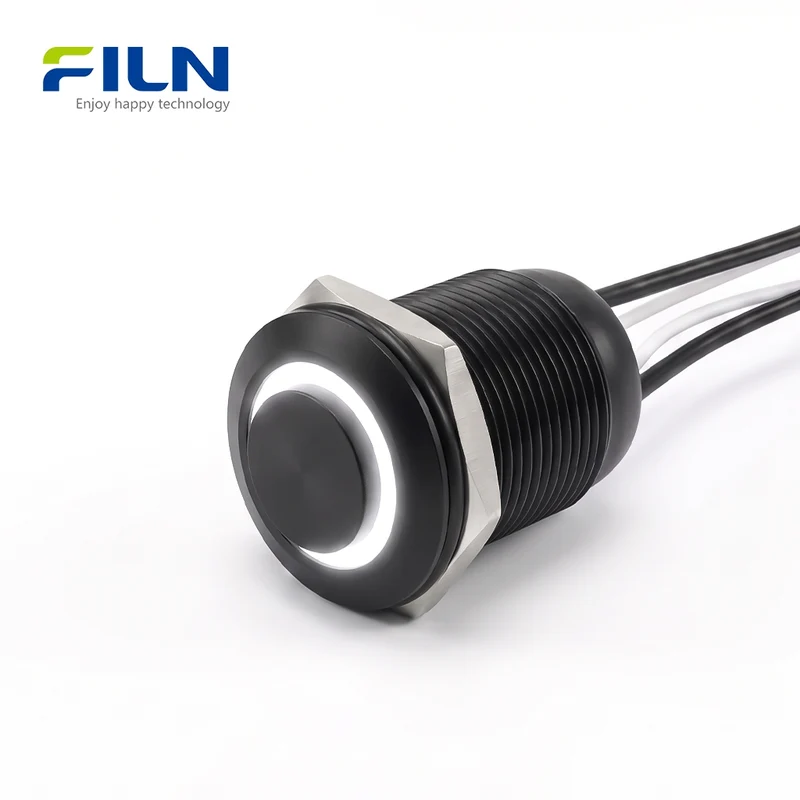 19mm Electronic Push Button Switch Pre-wired Stainless Steel Ring LED Control Panel FILN