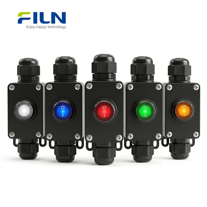 Small Electrical Junction Box Round KCD1 Rocker Switch PA66 Waterproof FILN UL CE Certified