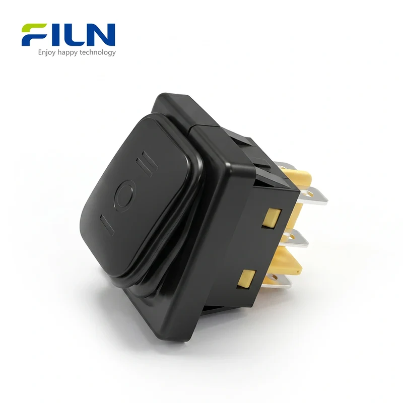 3 Position Rocker Switch ON-OFF-ON Black Painted Surface 30x22mm 30A Waterproof KCD4 6Pin FILN