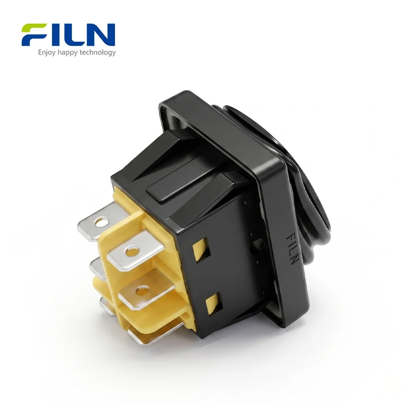 3 Position Rocker Switch ON-OFF-ON Black Painted Surface 30x22mm 30A Waterproof KCD4 6Pin FILN