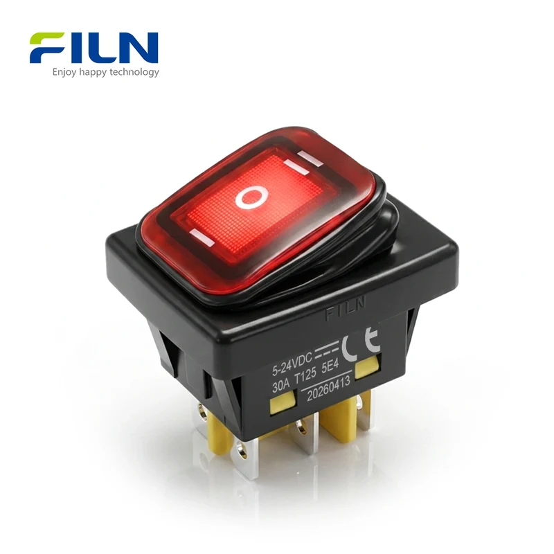 Rocker Switch 3 Position ON-OFF-ON Illuminated 30x22mm 30A Waterproof KCD4 6Pin FILN