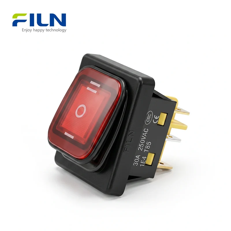 Rocker Switch 3 Position ON-OFF-ON Illuminated 30x22mm 30A Waterproof KCD4 6Pin FILN