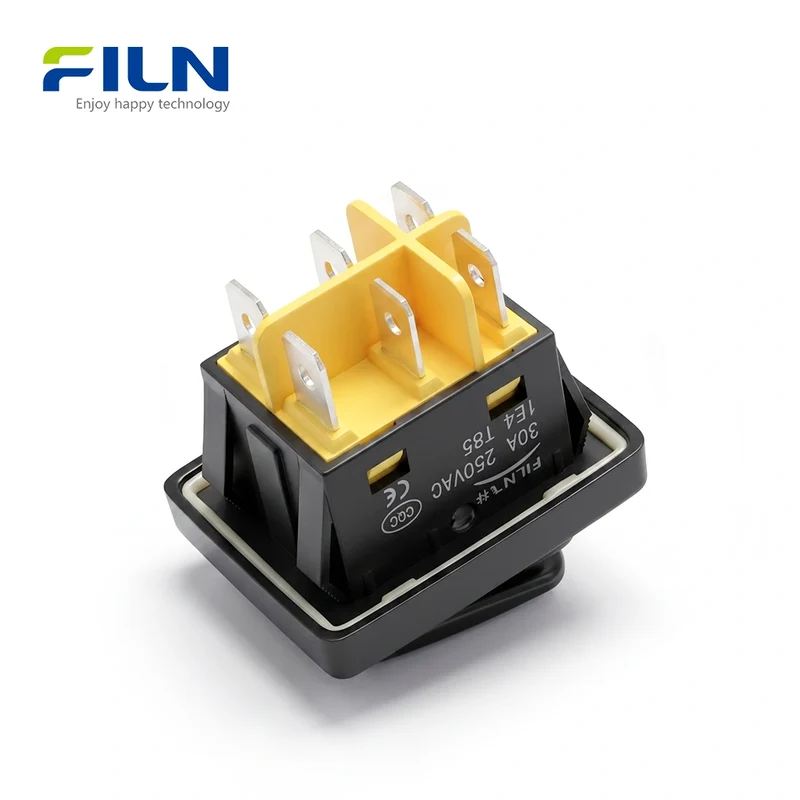 Rocker Switch 3 Position ON-OFF-ON Illuminated 30x22mm 30A Waterproof KCD4 6Pin FILN