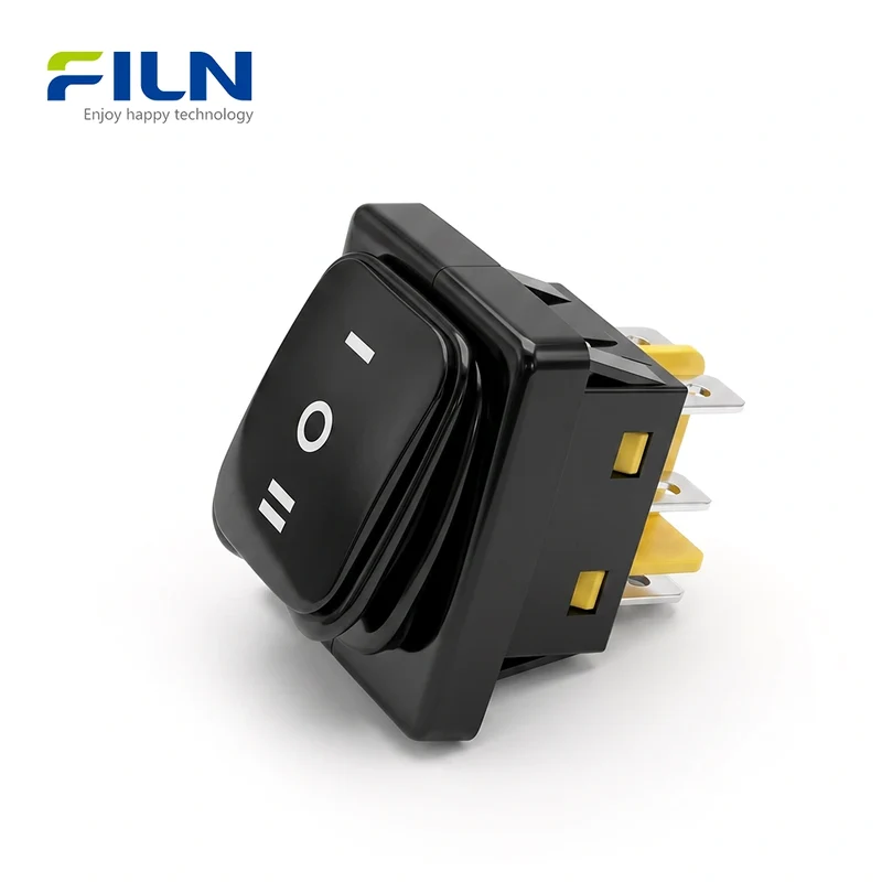 3 Position Rocker Switch ON-OFF-ON Black Non-Illuminated 30x22mm 30A Waterproof KCD4 6Pin FILN