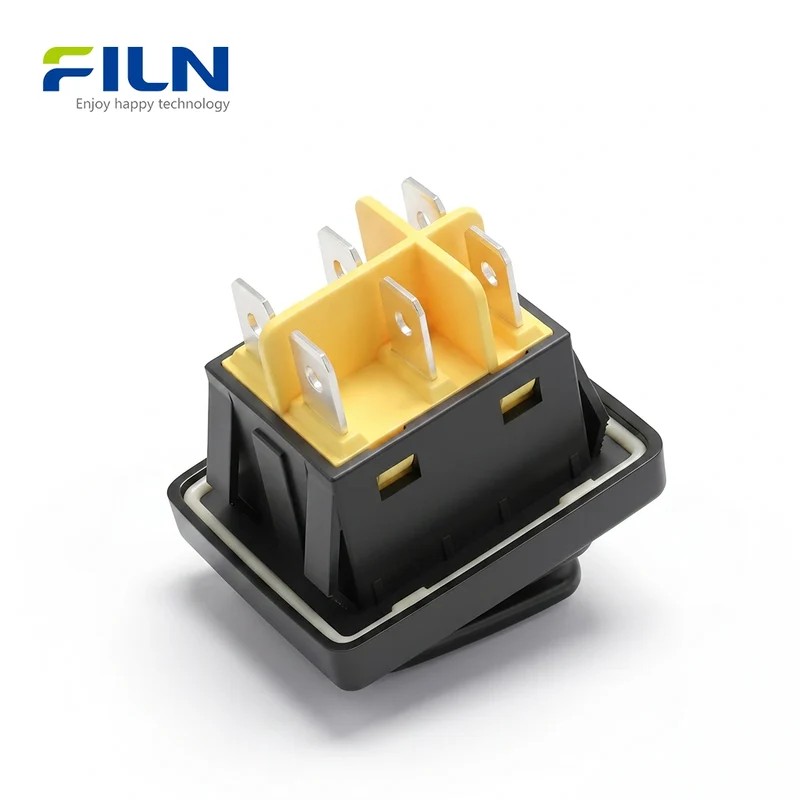 3 Position Rocker Switch ON-OFF-ON Black Non-Illuminated 30x22mm 30A Waterproof KCD4 6Pin FILN