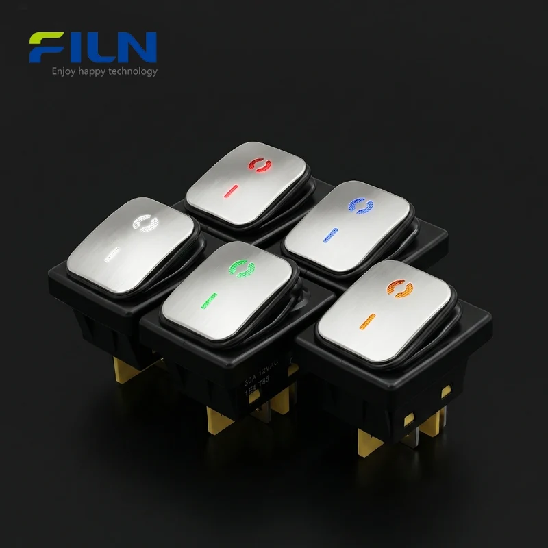 120V Rocker Switch Stainless Steel Surface DPST 4 Pin Waterproof KCD4 Rocker Switch FILN