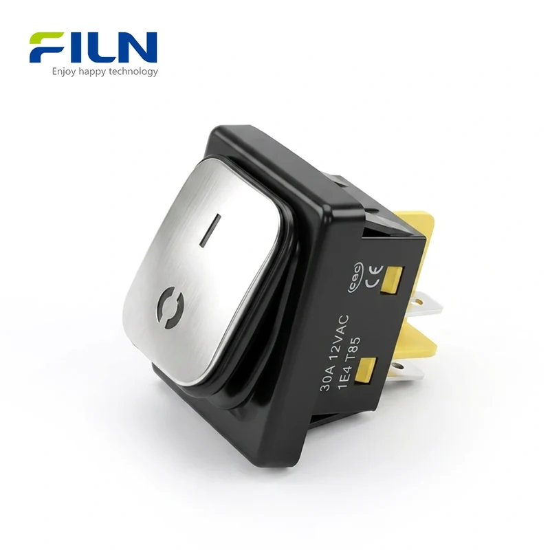120V Rocker Switch Stainless Steel Surface DPST 4 Pin Waterproof KCD4 Rocker Switch FILN