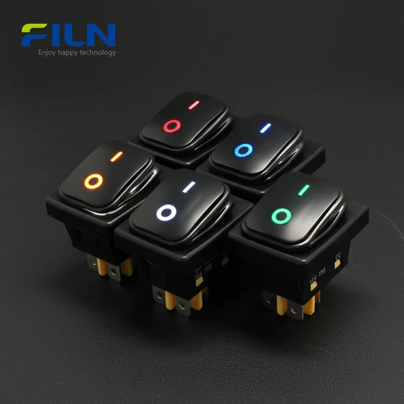 Rocker Switch DPST 30A 250VAC Waterproof KCD4 4-Pin Black Spray Finish Rocker Switch ON-OFF FILN