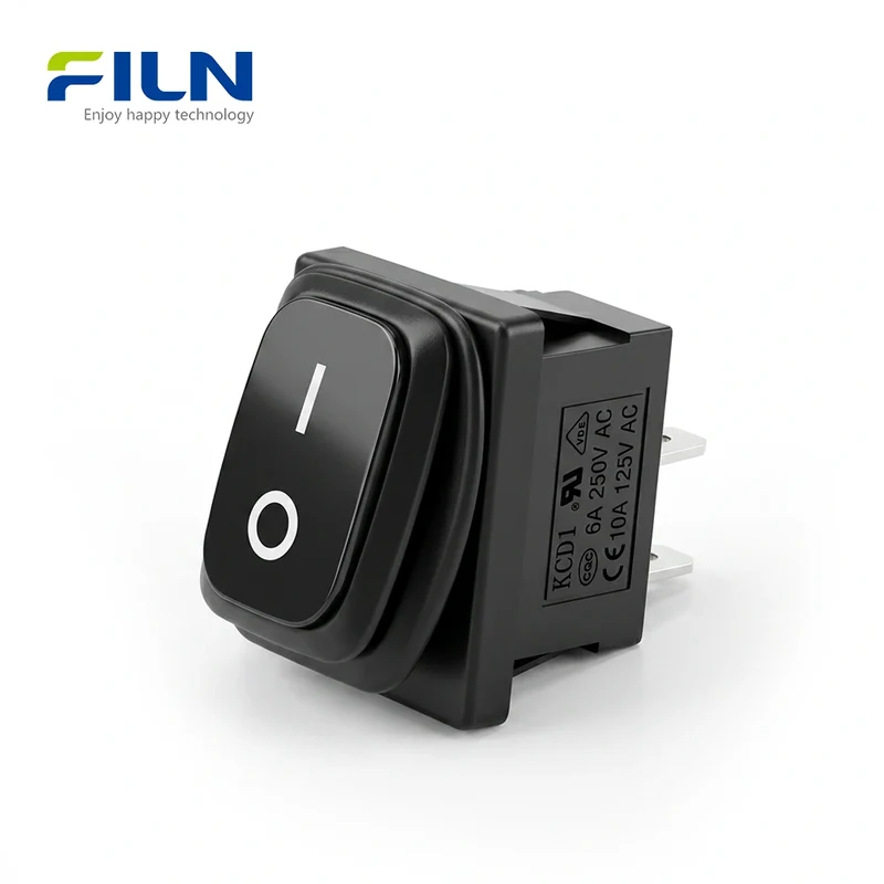 Black Rocker Switch KCD1 ON-OFF 2-Pin No Light Waterproof Rocker Switch