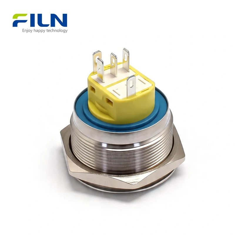 LED Light Push Button Switch 30mm Stainless Steel Power Symbol Momentary/Latching FILN