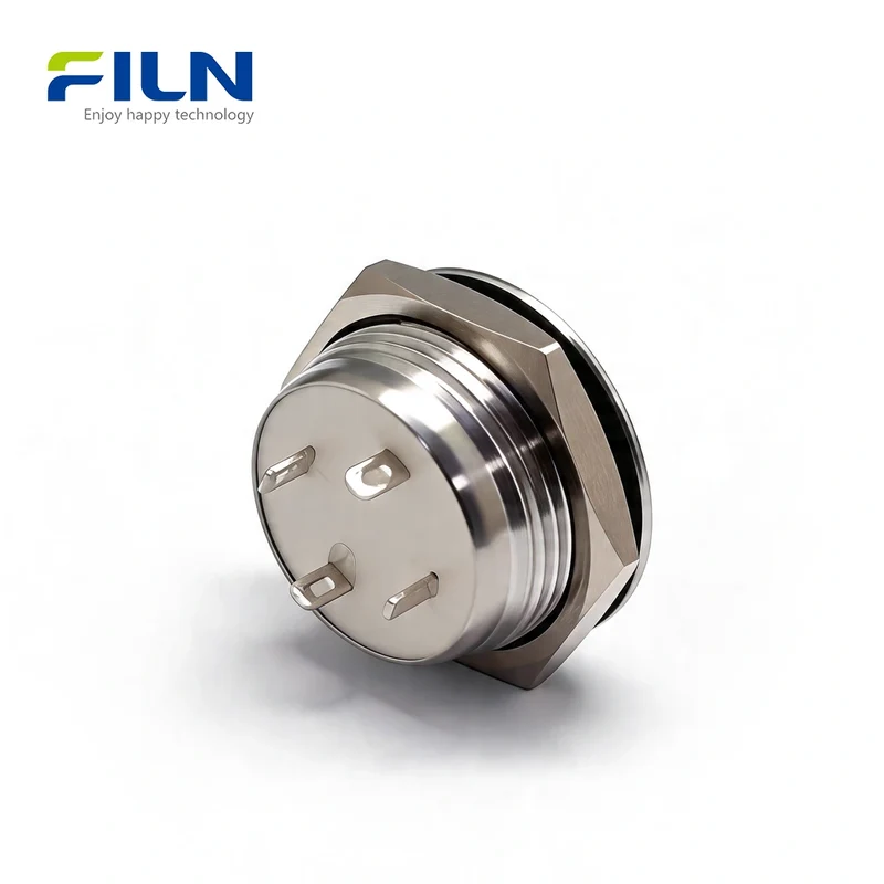 Momentary Push Button Switch 19mm Ultra-thin Switch IP67 Waterproof 4-Pin LED Stainless Steel | FILN