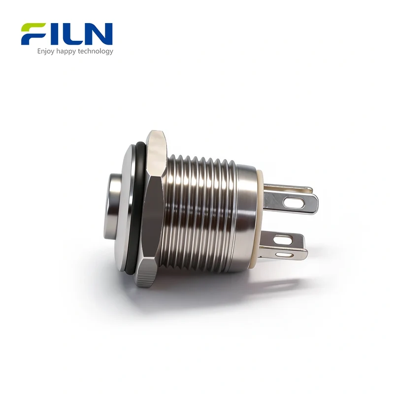 12V Push Button Momentary Switch 16mm Stainless Steel 4-PIN Ring LED Light FILN