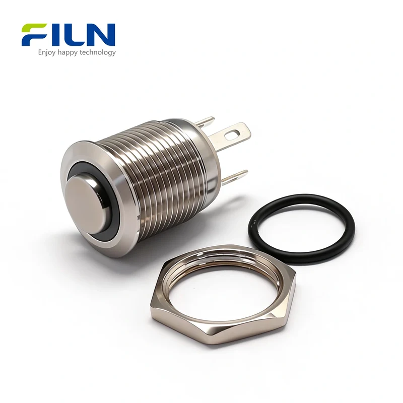 12V Push Button Momentary Switch 16mm Stainless Steel 4-PIN Ring LED Light FILN
