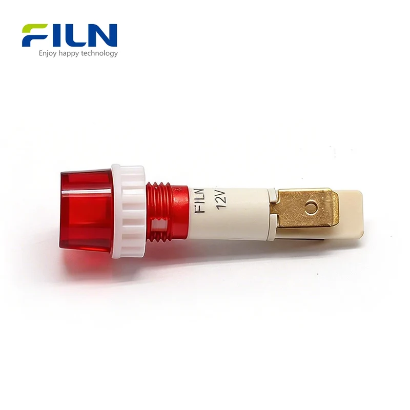 10mm Plastic 12V LED Indicator Lamp PA66 2-Pin High-Head Indicator Light for FILN