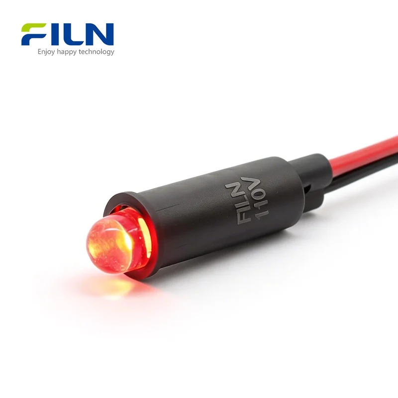6mm Pilot Lamp Indicator 12V 220V Plastic Wire Lead Snap-in for Sale FILN