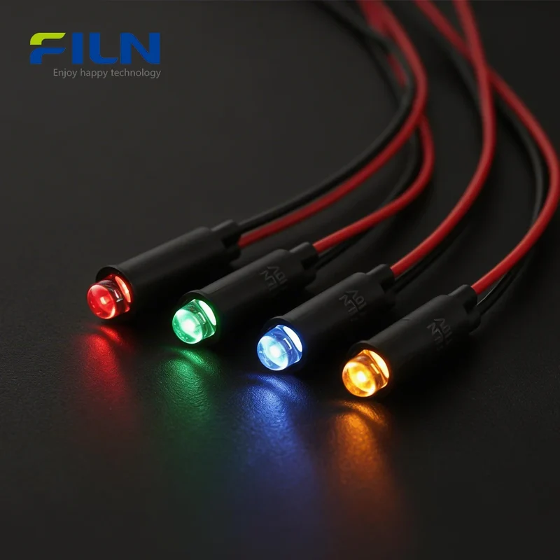 6mm Pilot Lamp Indicator 12V 220V Plastic Wire Lead Snap-in for Sale FILN