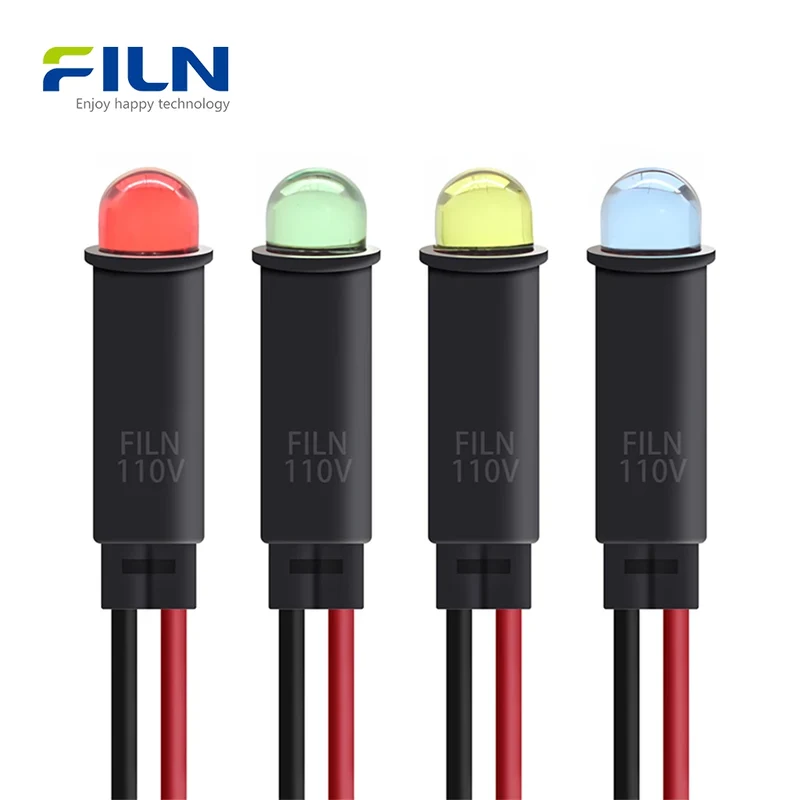 6mm Pilot Lamp Indicator 12V 220V Plastic Wire Lead Snap-in for Sale FILN