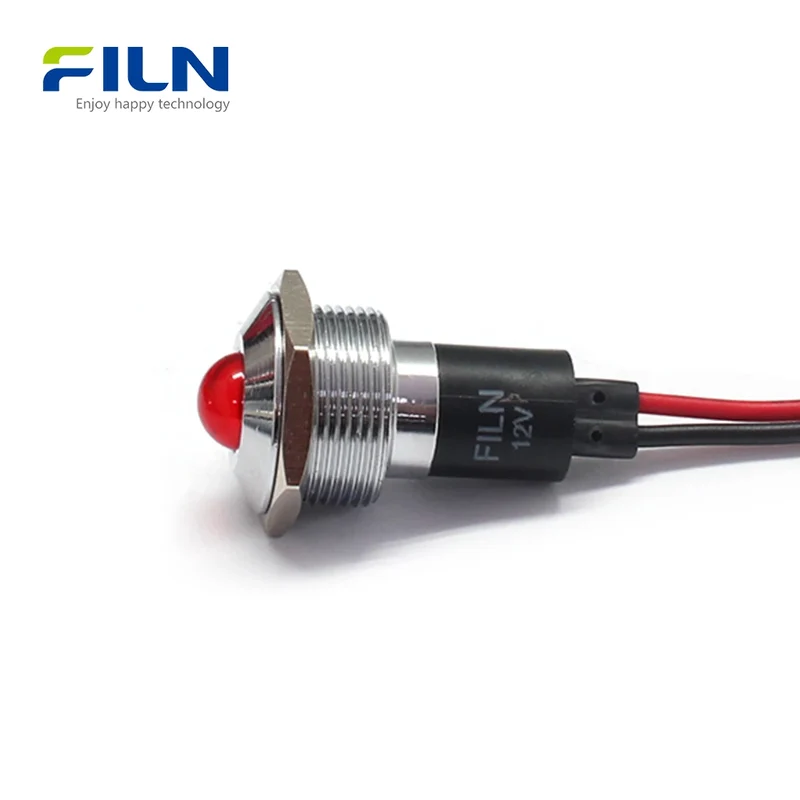 Lighting Indicators 22mm 24V High Head Metal LED Pre-wired Signal Lamp FILN