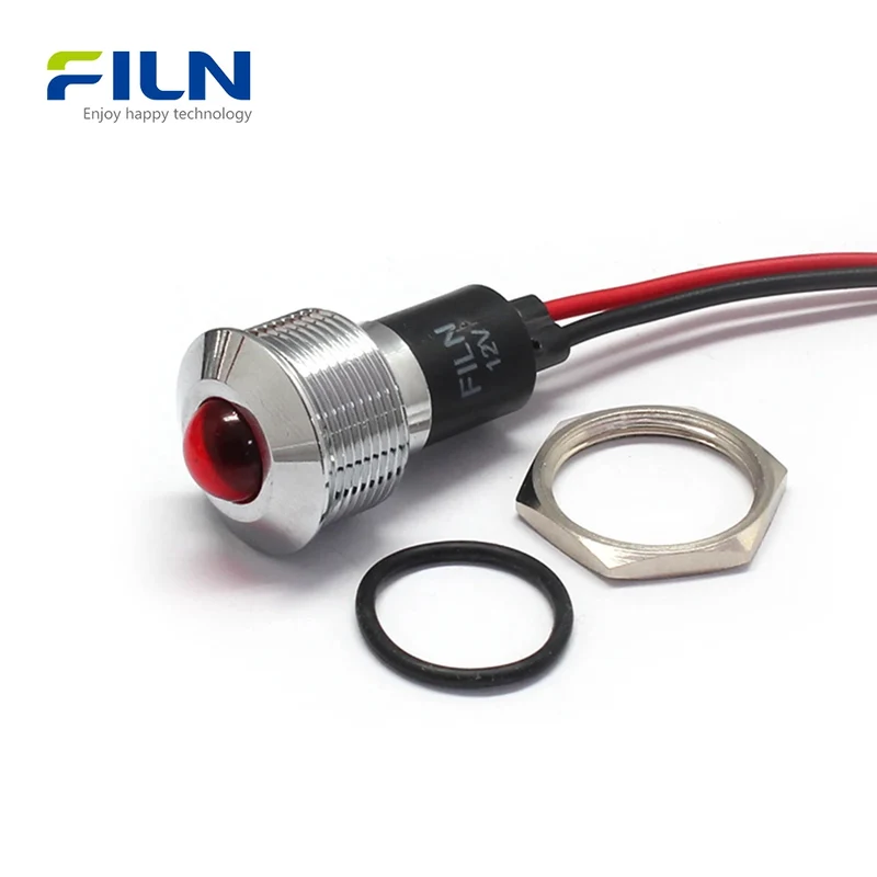 Lighting Indicators 22mm 24V High Head Metal LED Pre-wired Signal Lamp FILN