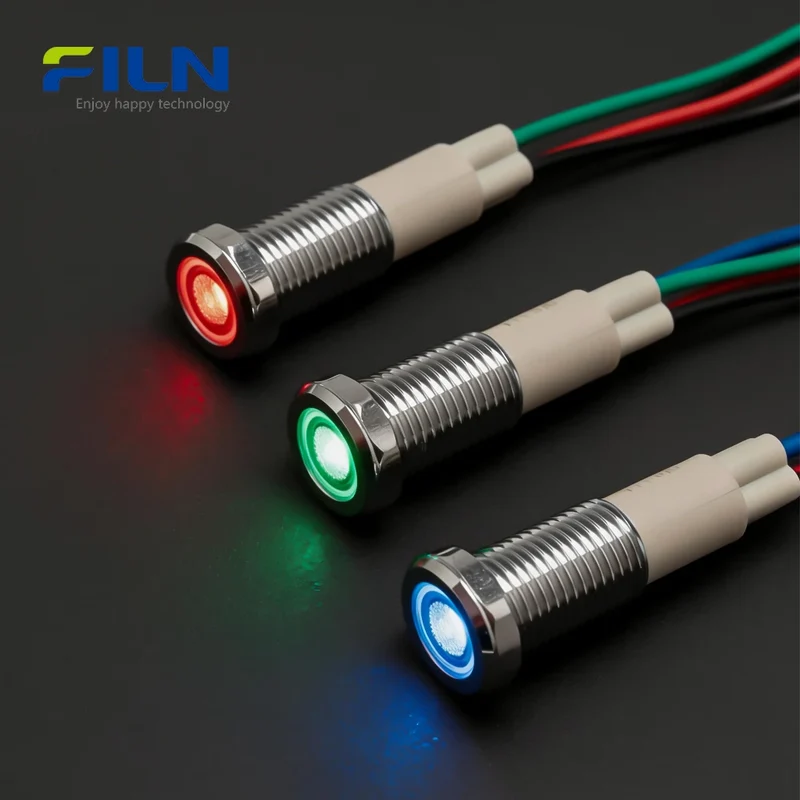 10mm 3 Color Indicator Light RGB Tri-color LED Metal Signal Lamp | IP67 Waterproof Panel Mount