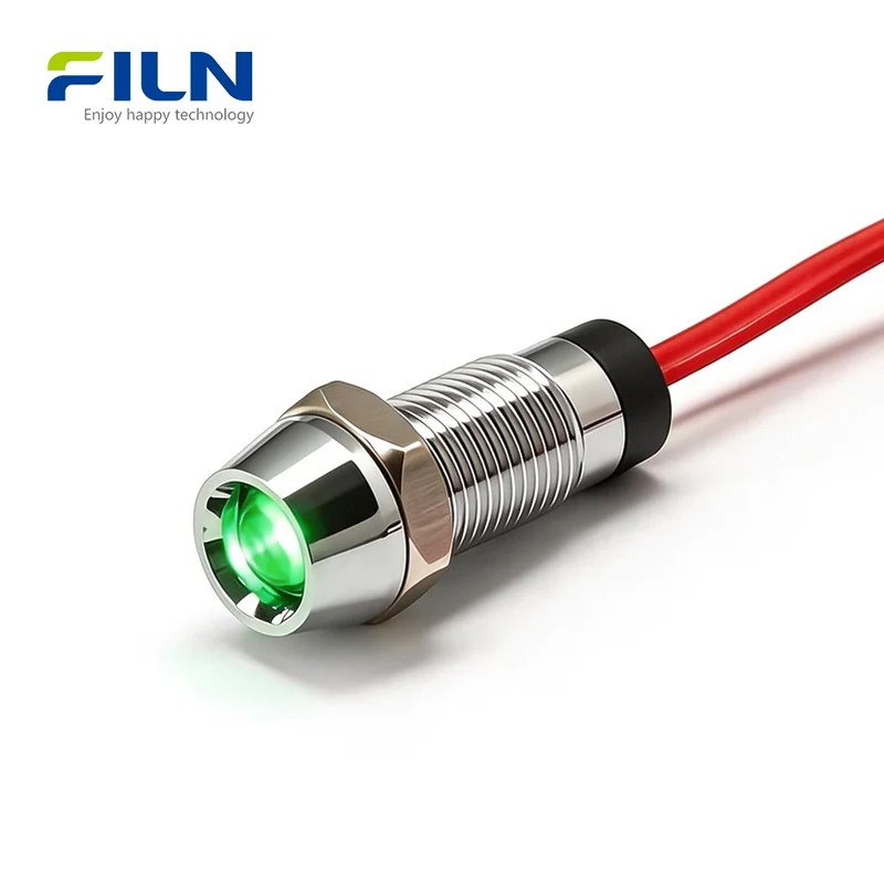 12V Pilot Light 8mm LED Metal Recessed Head IP67 for CNC Panel FILN