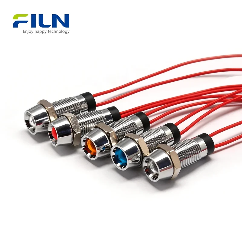 12V Pilot Light 8mm LED Metal Recessed Head IP67 for CNC Panel FILN