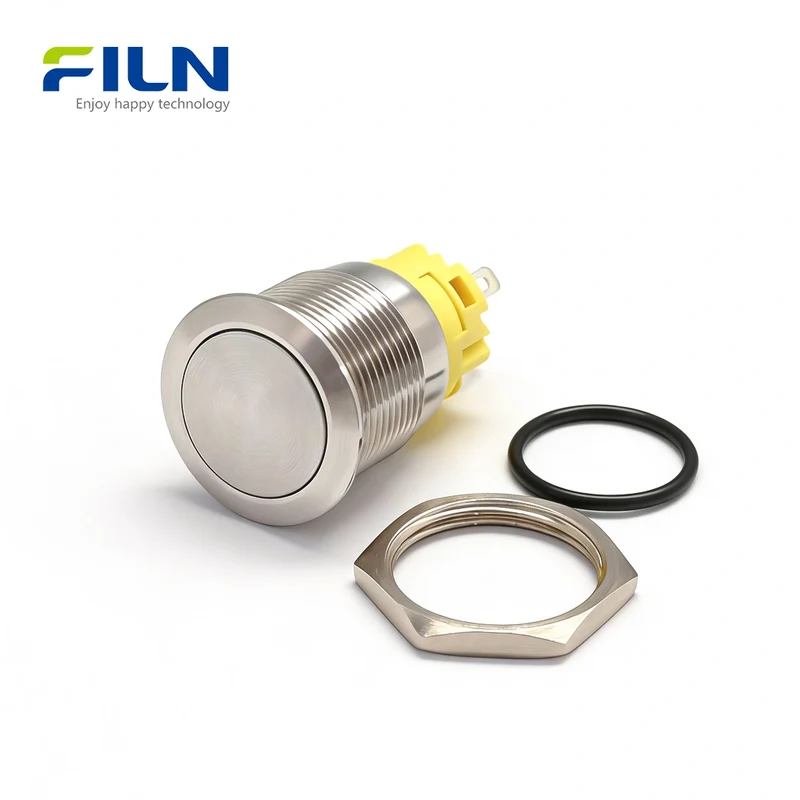19mm Push Button Latching Switch Zinc Alloy/Steel Non-illuminated Push Button Switch 3-PIN FILN