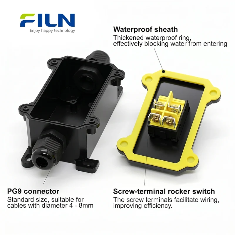 Outdoor Junction Box with KCD4 Rocker Switch 30A High Current IP65 Waterproof FILN