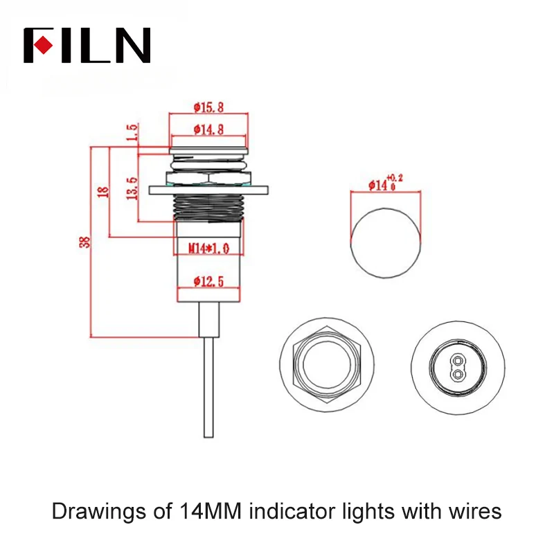 FILN 14MM Metal Symbol Indicator Light 12V R/G/Y/B/W LED light