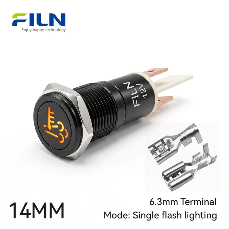 FILN 14MM Metal Symbol Indicator Light 12V R/G/Y/B/W LED light