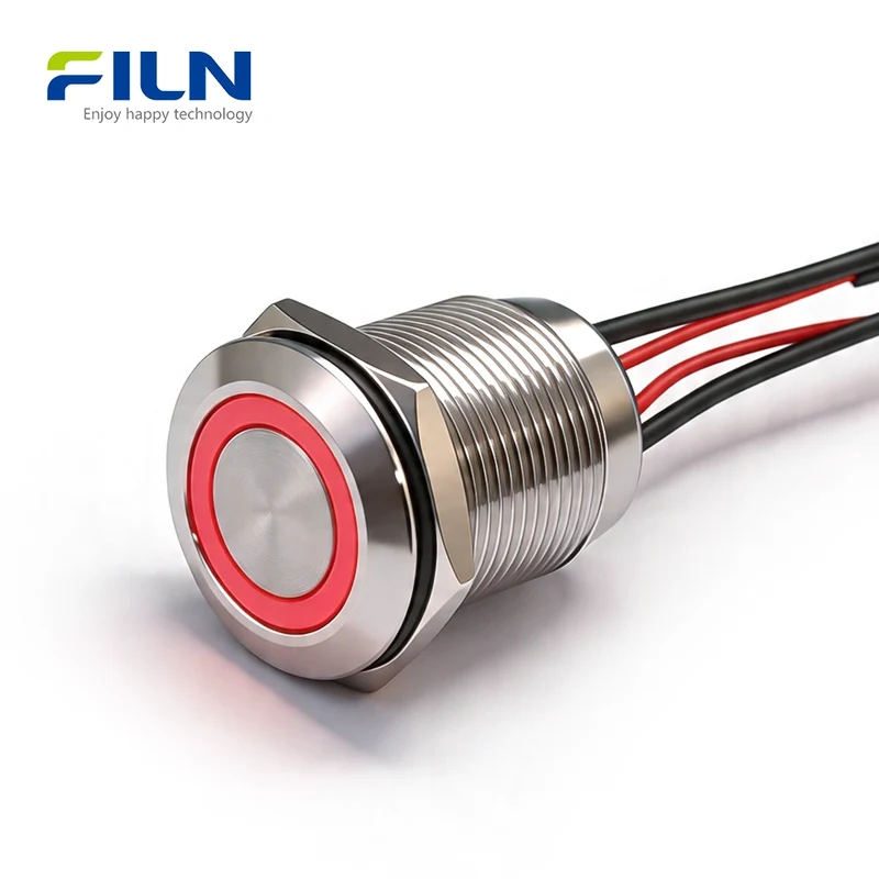 Latching Push Button Switch 20A High Current Stainless Steel 4-Pin Wire Lead for Industrial Control FILN