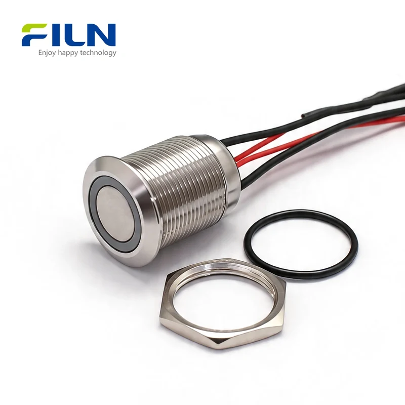 Latching Push Button Switch 20A High Current Stainless Steel 4-Pin Wire Lead for Industrial Control FILN