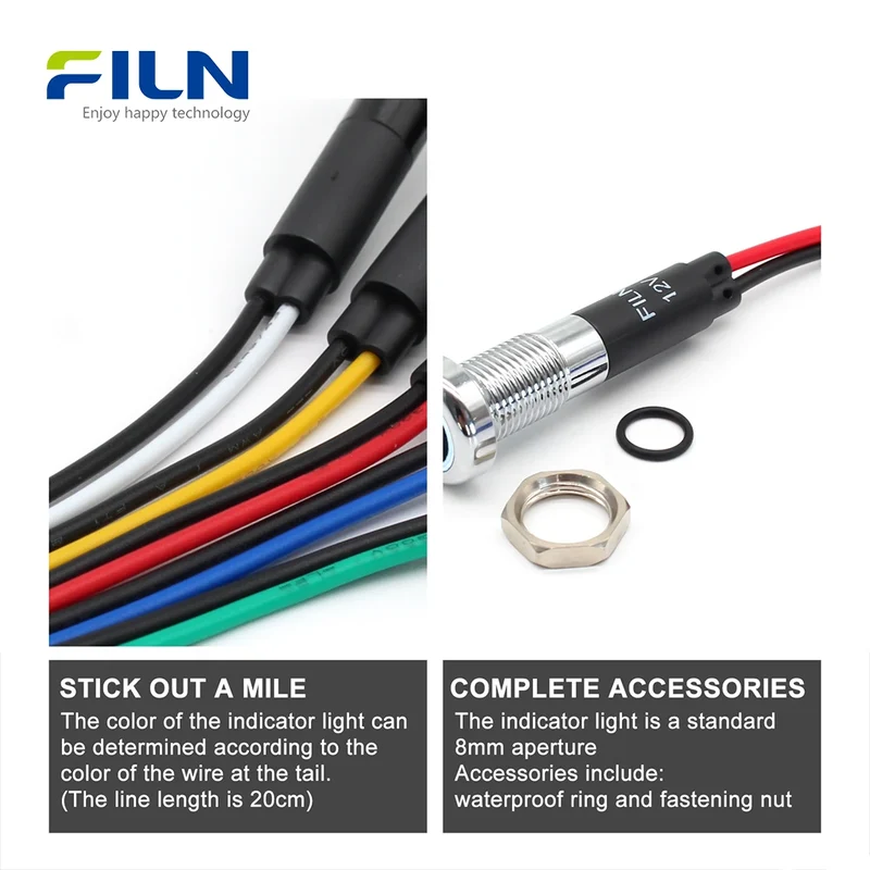 Dashboard Symbol Indicator Light 12-24V 8mm 12mm IP67 Marine FILN