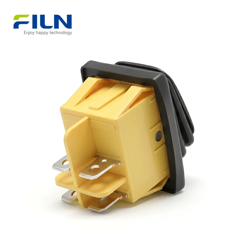 Rocker On Off Switch Black Plastic Waterproof IP65 KCD4 4-Pin DPST Switch FILN