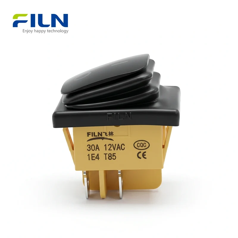 Rocker On Off Switch Black Plastic Waterproof IP65 KCD4 4-Pin DPST Switch FILN